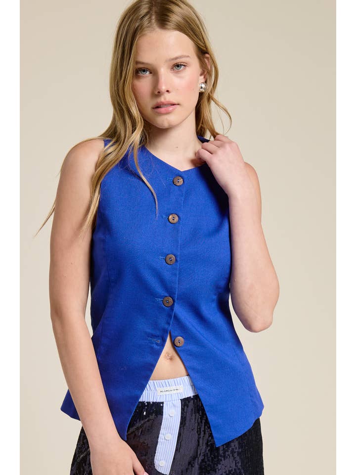 Mimosa - Vente Veste sans manches – femme - Gilet sans manches à encolure ronde avec boutons