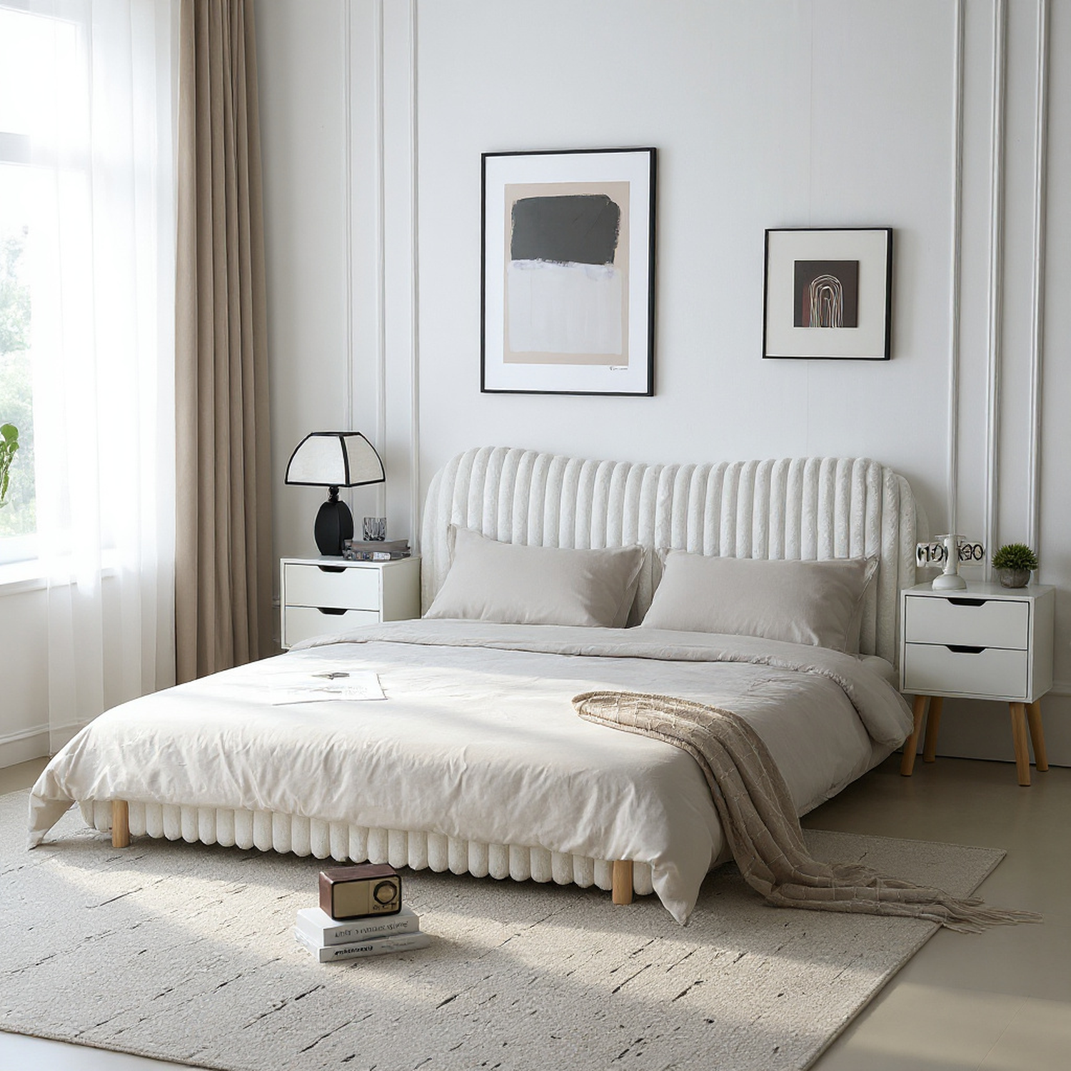 HOMYCASA DESIGN INC - Wholesale Bed - Mira Queen Boucle Upholstered Bed with Curve Headboard9