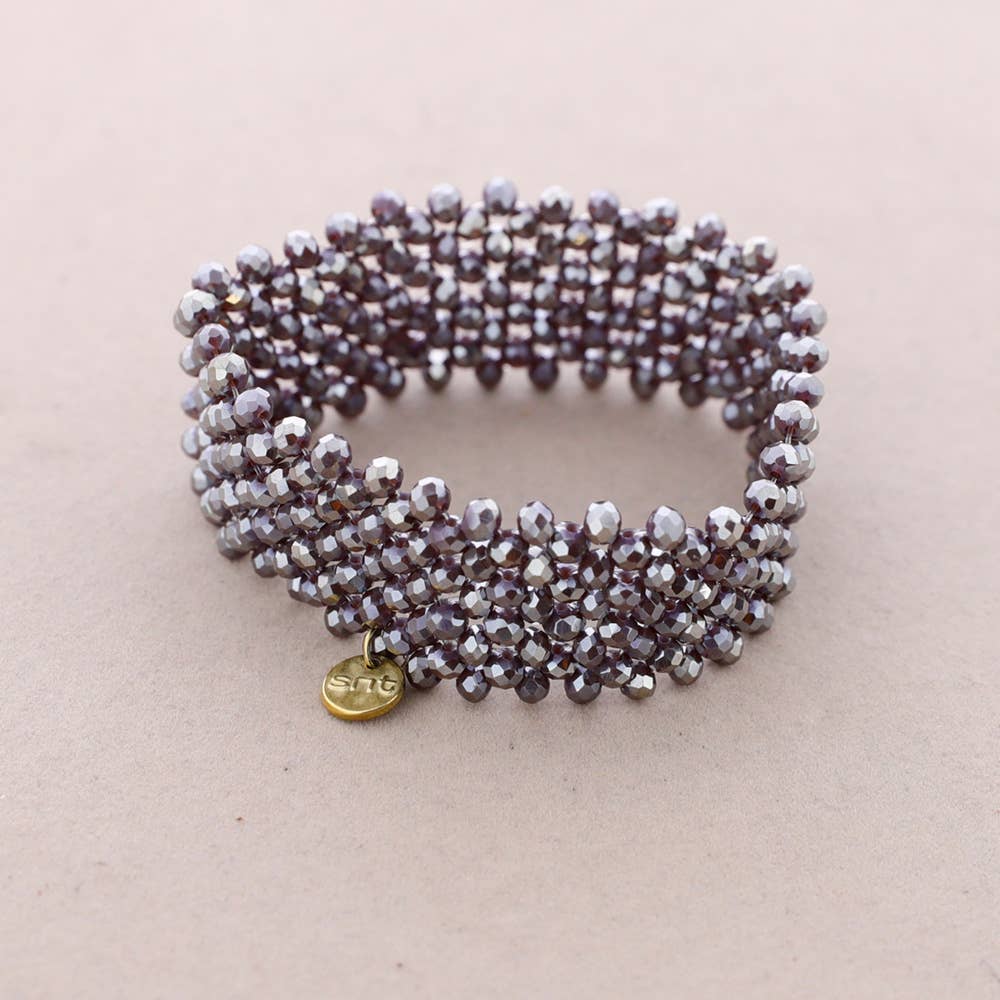 Transparent Gray Faceted Crystal Elastic Bracelet for wholesale on Faire9
