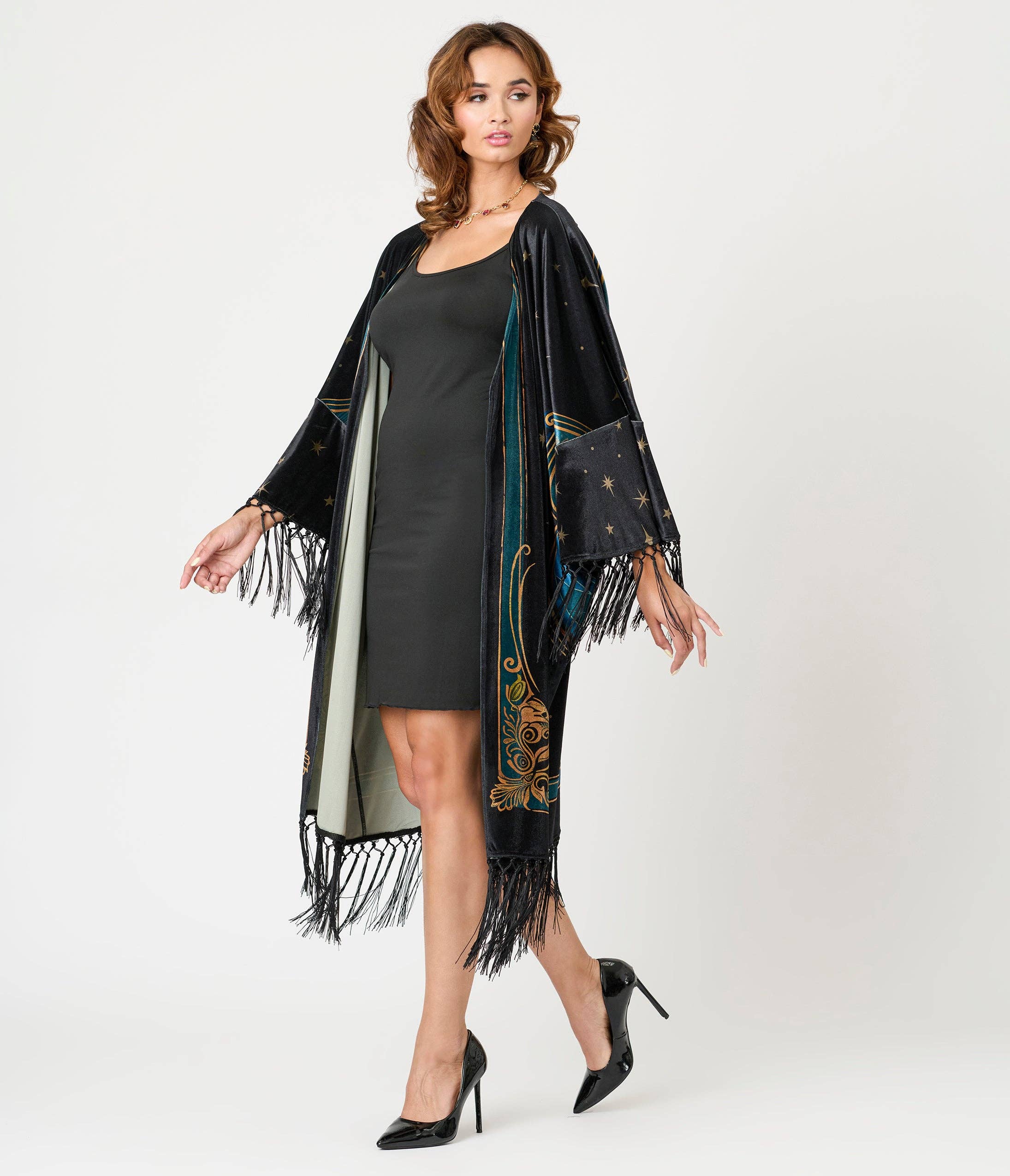 Unique Vintage - Wholesale Kimono - Dames - Unieke Vintage Zwarte Art Nouveau Fringe Kimono3