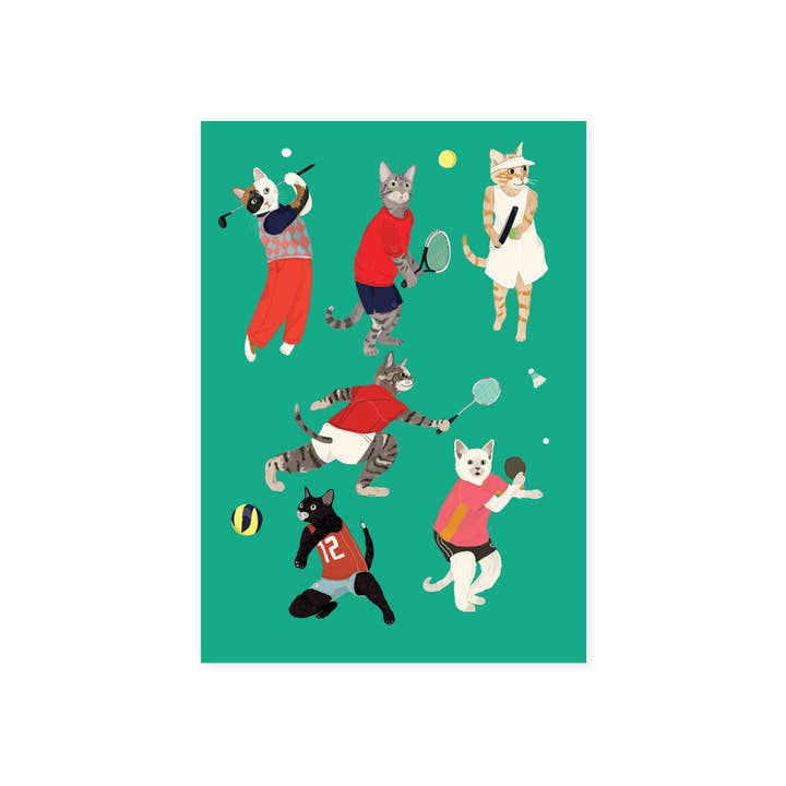 Cat Ballsport Postcard for wholesale by East End Prints - Greetings Cards & Postcards
