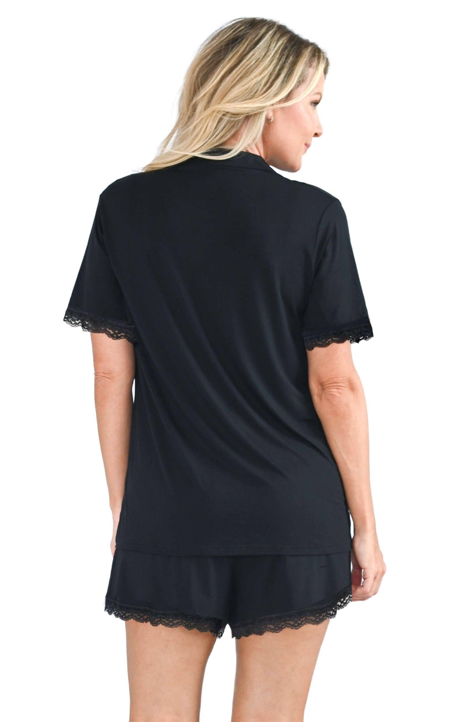 Shapeez - Vente Haut et bas de pyjama – femme - Ensemble de pyjama court en bambou pour femmes avec dentelle7