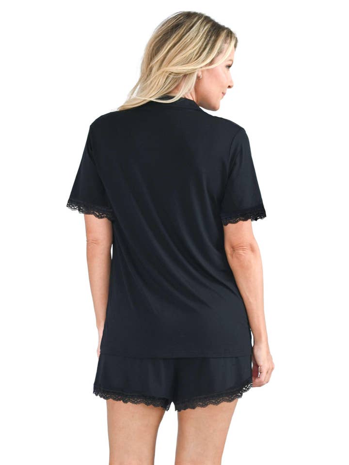 Shapeez - Vente Haut et bas de pyjama – femme - Ensemble de pyjama court en bambou pour femmes avec dentelle7