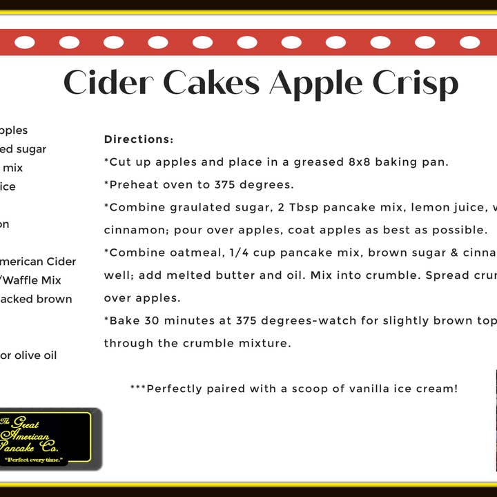 Great American Pancake Company - Wholesale Pancake Mix - Fall Favorite - Cider Cakes Gourmet Pancake & Waffle Mix