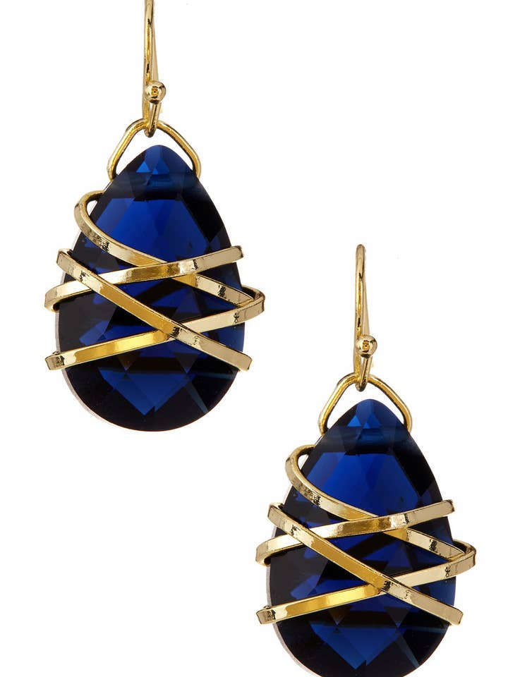 London Blue Crystal Wrapped Earrings In Gold - GF for wholesale by Zoey Simmons
