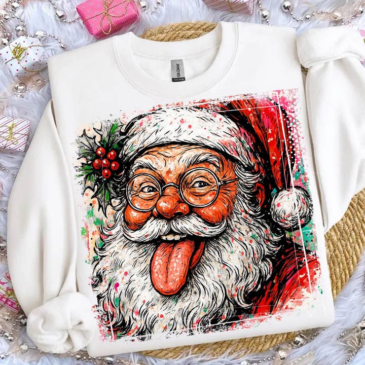 Preppy Brushstroke Santa Claus Tee, Christmas Santa Sweater for wholesale by NVC Ecommerce LLC