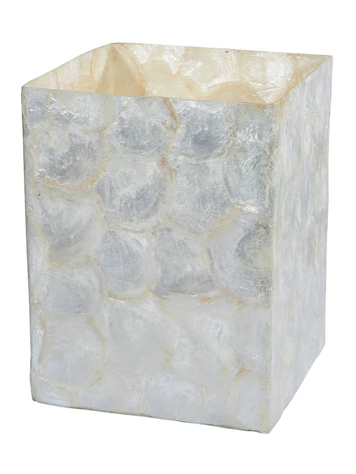 Natural All Capiz Shell Waste Basket 8X8X11 for wholesale by HS Seashells