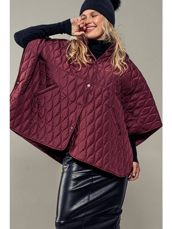 Urban Daizy - Wholesale Outerwear Vest - Women's - Quilted Hooded Wave Pattern Snap Cape