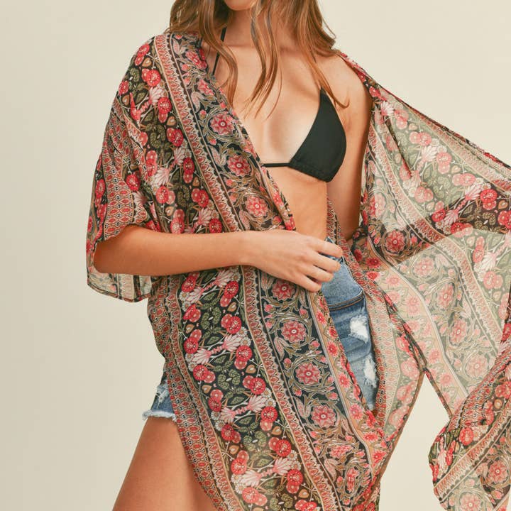 TRIBAL PRINT KIMONO WITH SIDE SLITS-F74107-1-D5 for wholesale by FREEZIA