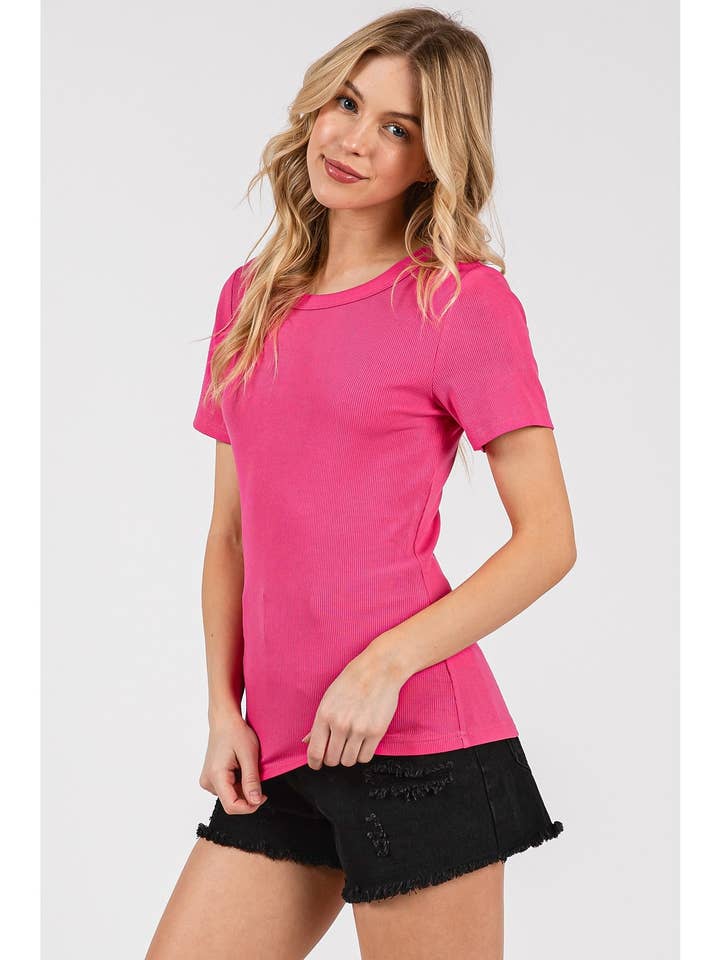 mittoshop – wholesale Stickad topp - Dam – RIBBAD RUNDHALSAD KORTÄRMAD KLASSISK BAS-T-SHIRT9