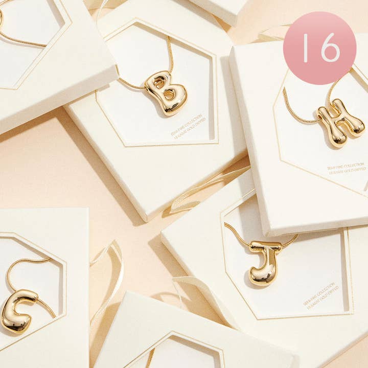 Sensibling Corp. - Wholesale Pendant/Charm Necklace - 18K Gold Dipped Assorted Letters Bubble Monogram Necklaces1