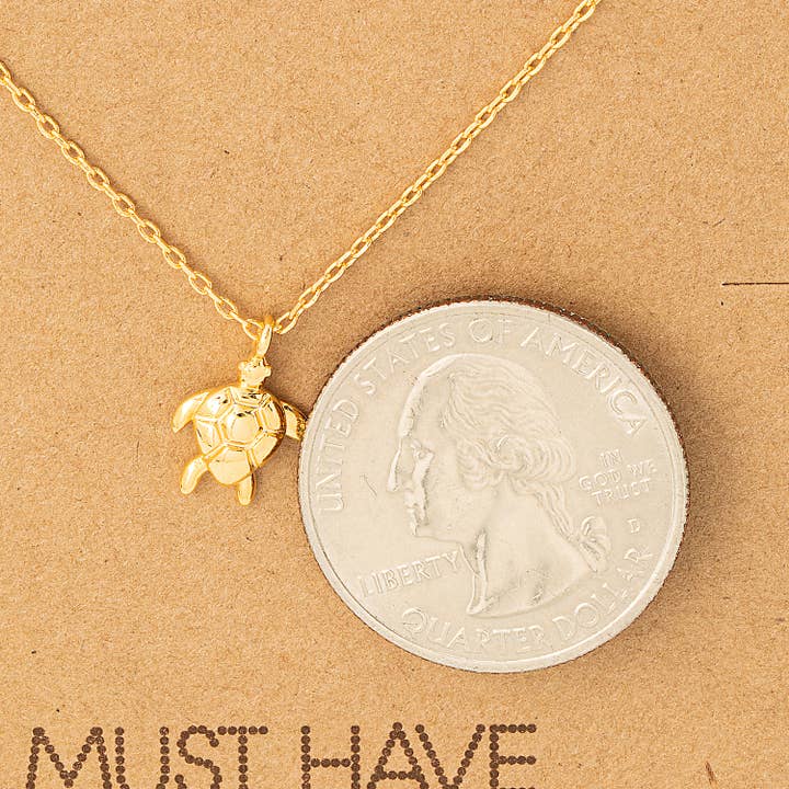 Fame Accessories - Wholesale Pendant/Charm Necklace - Dainty Turtle Charm Necklace