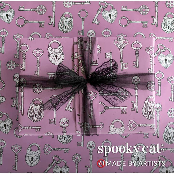 Victorian Skeleton Key Gift Wrap (1 Sheet) for wholesale by Spooky Cat Press