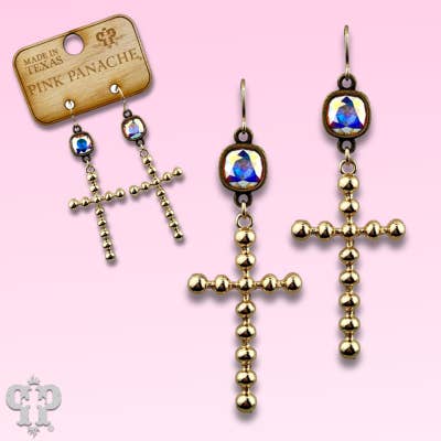 Boucle d'oreille croix en or avec cristal autrichien pour la vente par Pink Panache Brands