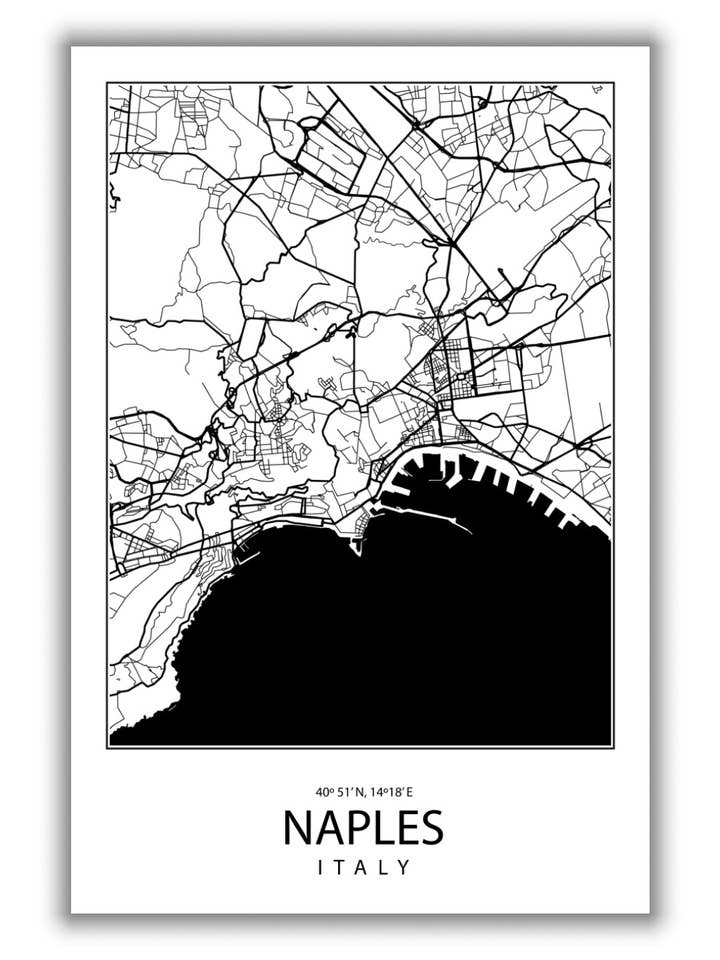 Kort over Napoli Italien for engroshandel hos Stanley Print House