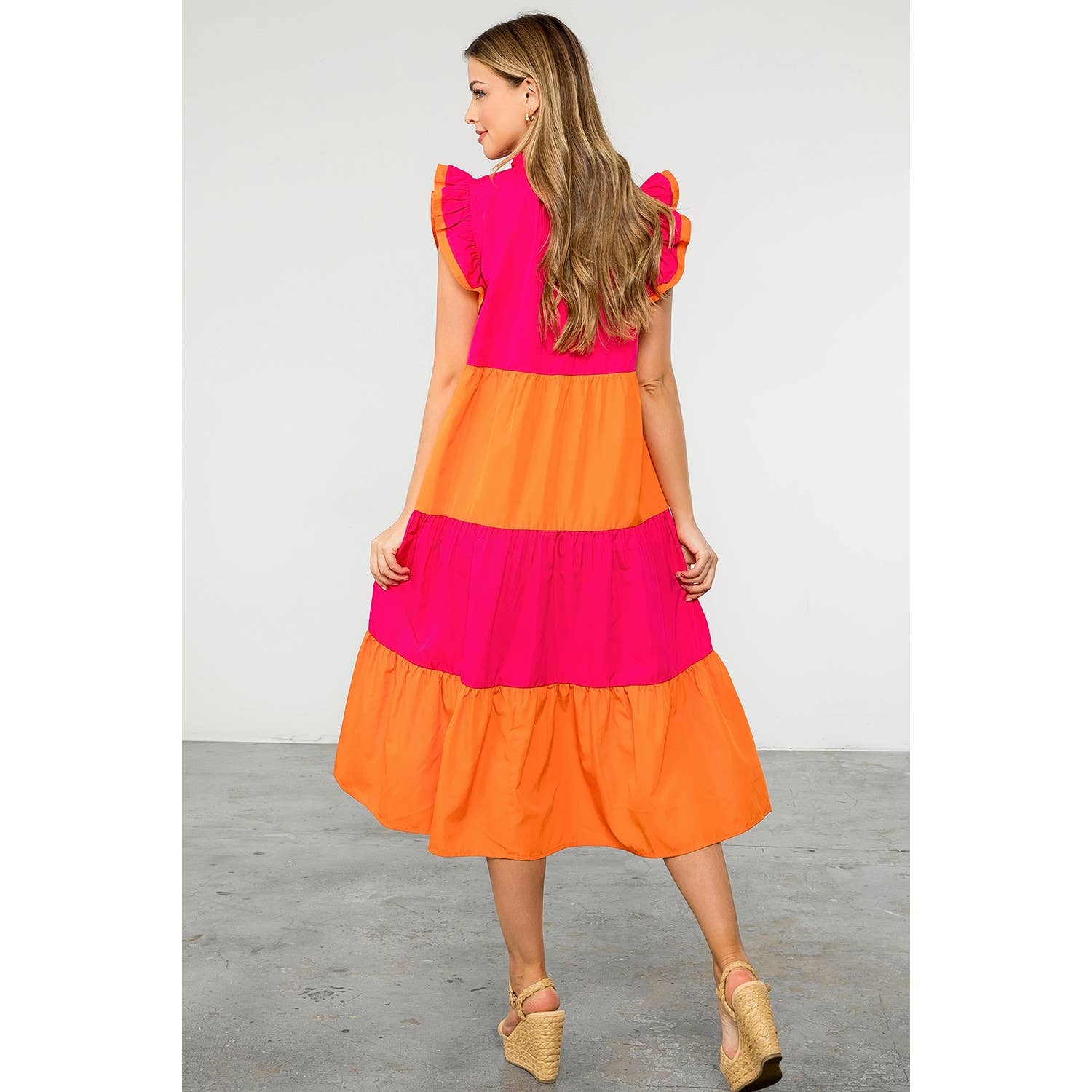 MAGENTA Färgblockerad Midiklänning i Poplin för wholesale på Faire5