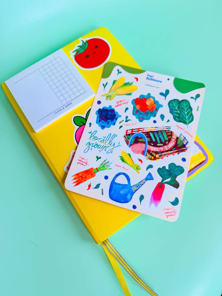 Baltimore Garden Fruit & Vegetable Sticker Sheet for wholesale by Pop! Baltimore