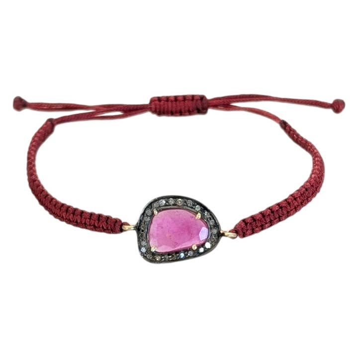 SOLDES Bracelet fin cordé rubis/diamant rhodié/vermeil pour la vente par Saraswati Imports