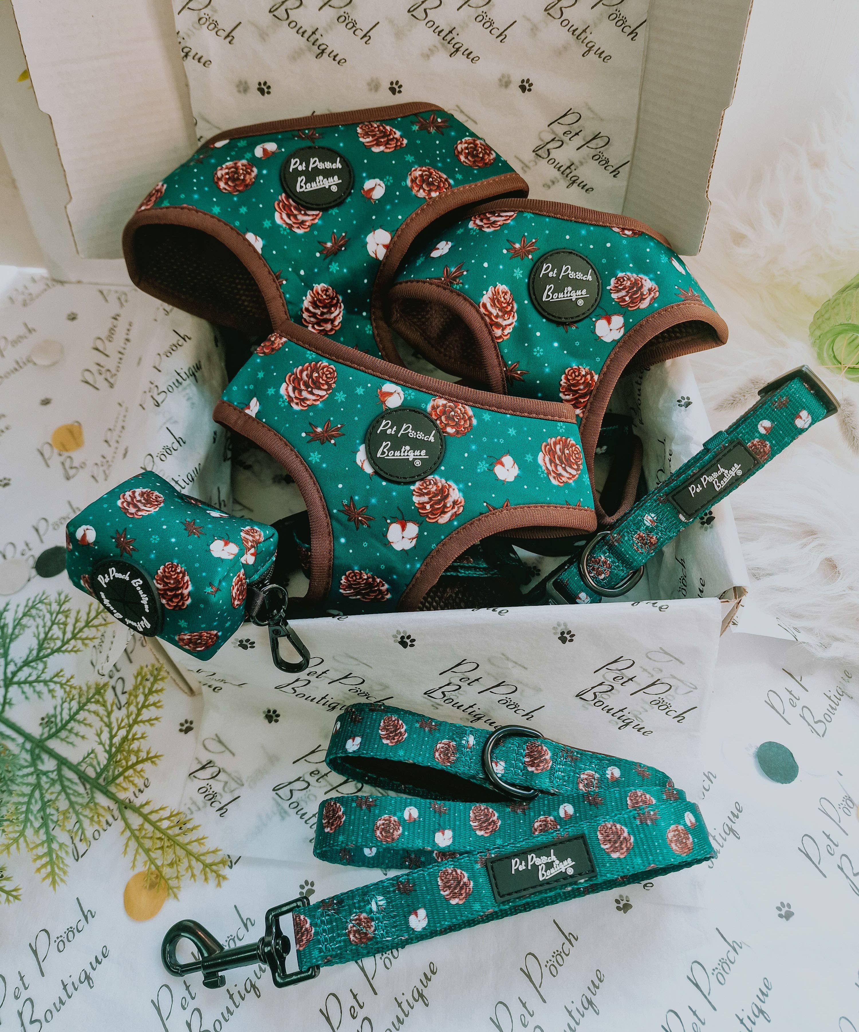 Pet Pooch Boutique - Wholesale Pet Harness - Dog - Forest Fir Cone Puppy Dog Harness - Autumn/Christmas/Green5