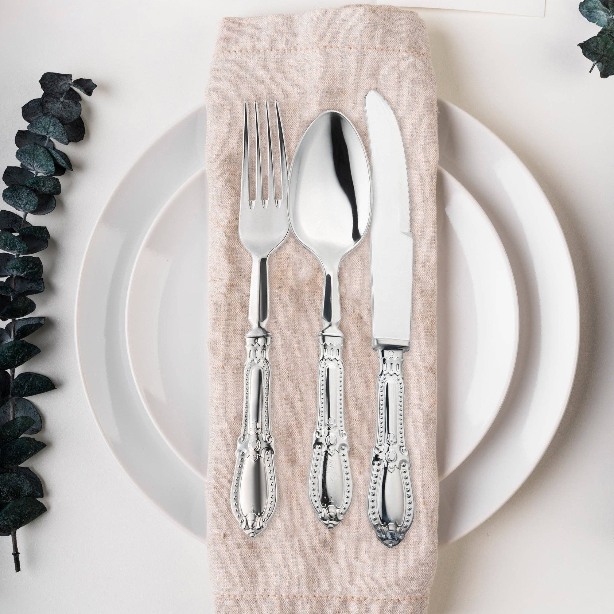 Smarty had a Party - Wholesale Assorted Cutlery Set - Silver Baroque Disposable Plastic Cutlery Set - 10 Guests7