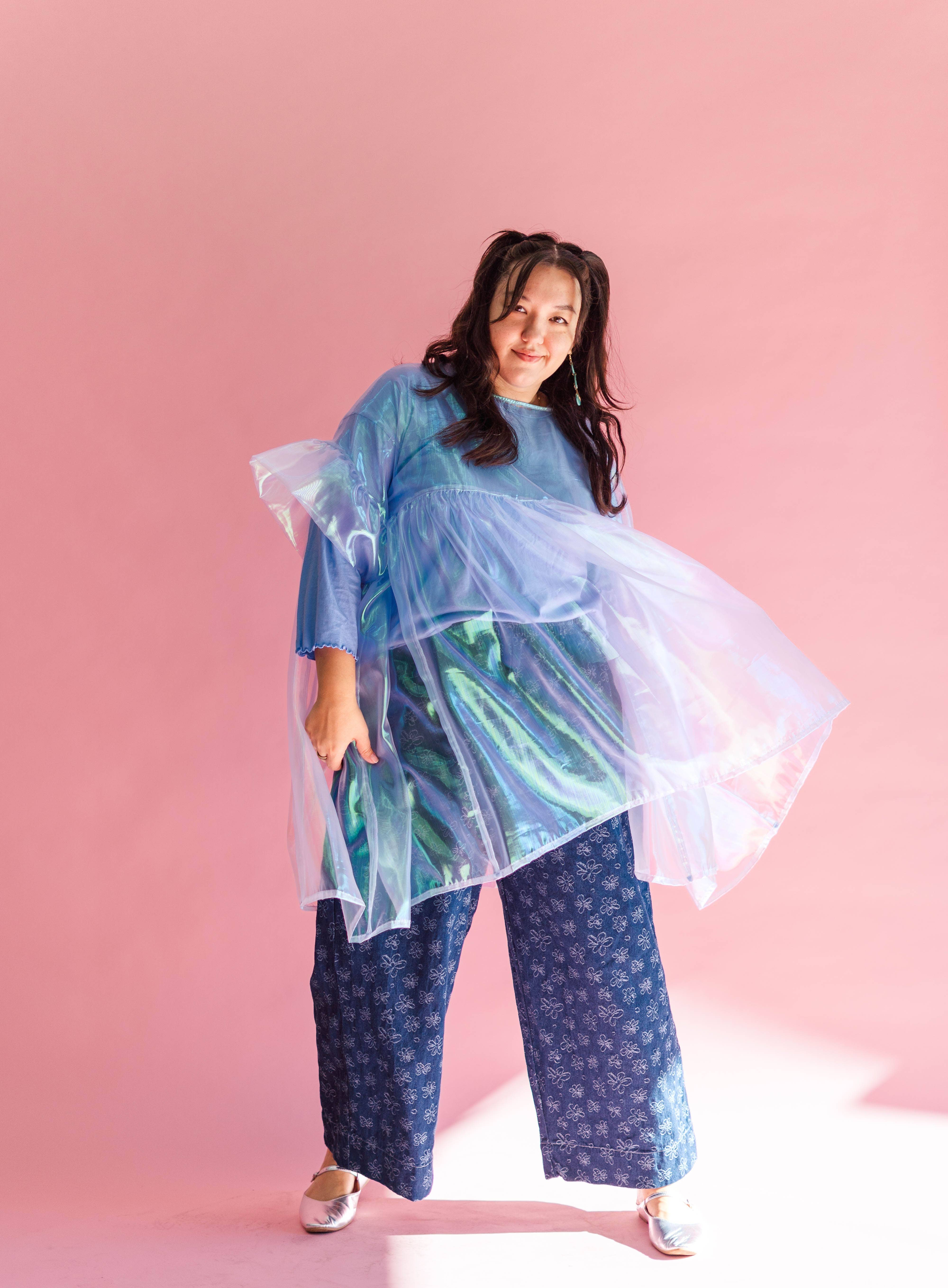 Nettle Studios - Wholesale Dress - Women's - Size Inclusive Plus Size Sheer Blue Ruffle Mini Dress Spring16