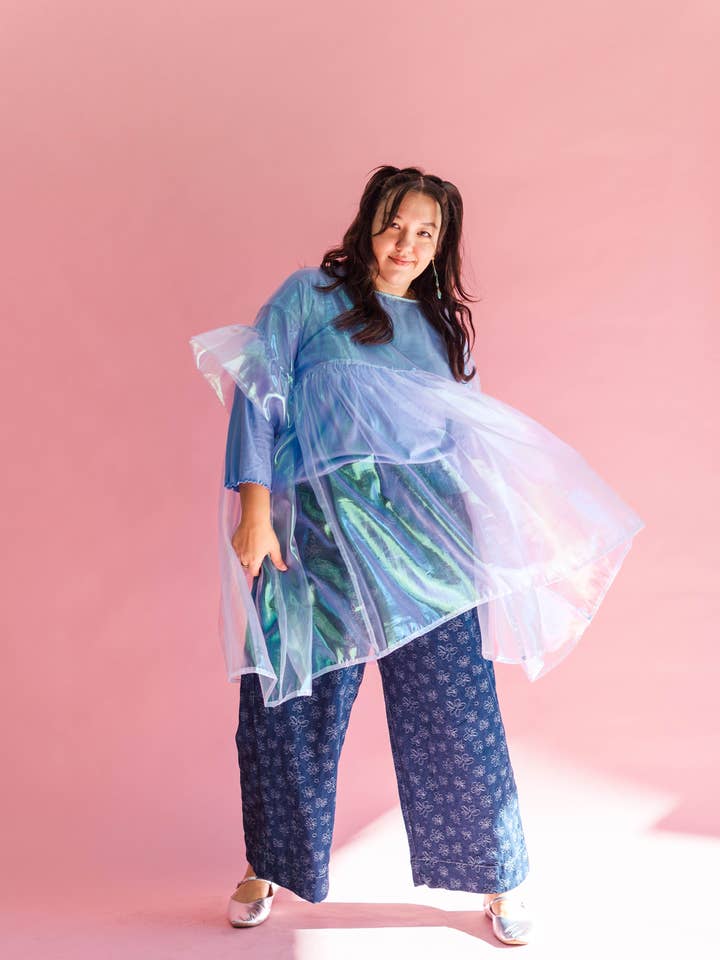 Nettle Studios - Wholesale Dress - Women's - Size Inclusive Plus Size Sheer Blue Ruffle Mini Dress Spring16