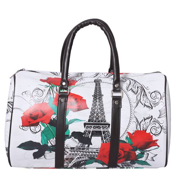 Ladies Paris Flower Print Duffle Bag Weekender Carry-On Bag for wholesale by Nima Accessories Inc