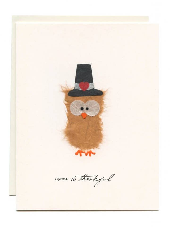 "Ever So Thankful" Pilgrim Owl for wholesale by FLAUNT HANDMADE CORRESPONDENCES