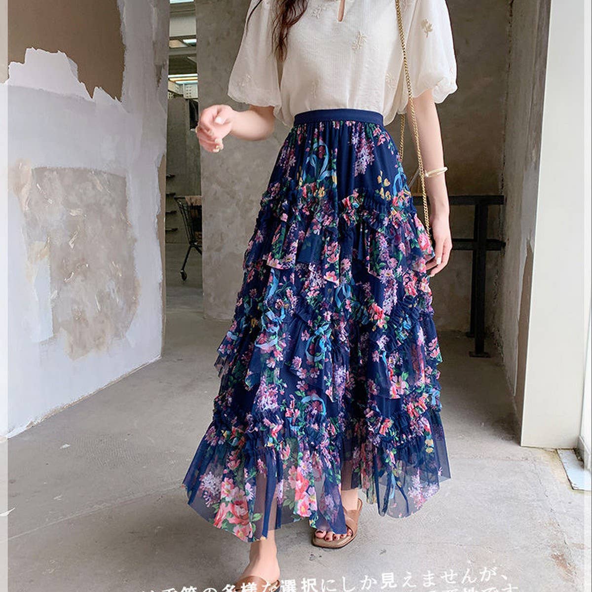 ACCITY - Wholesale Skirt - Women's - COLORFUL FLORAL MESH PRINT PLEATED TULLE SKIRT_CWBLS039911