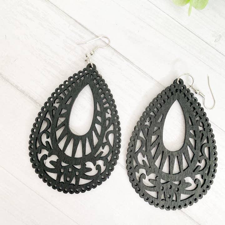 Big boho wood earrings for wholesale by Daisy Mae and Company