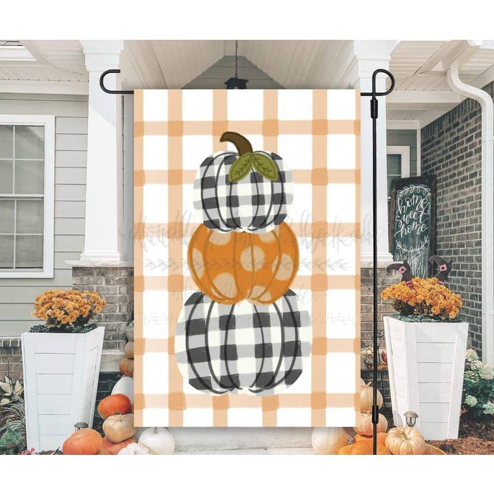 Gingham Pumpa Stapel Trädgårdsflagga för wholesale av Doodles By Rebekah