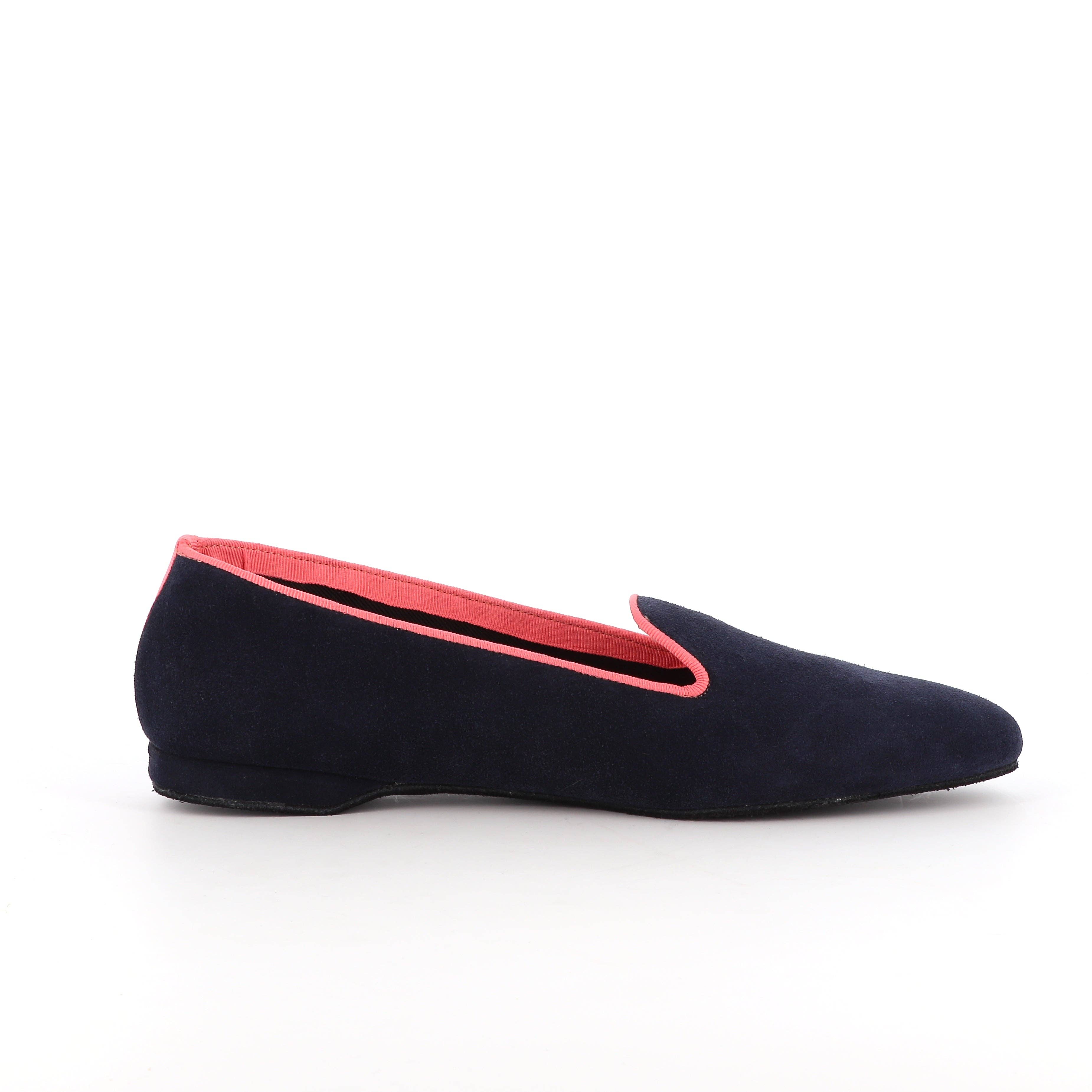 VOLUBILIS PARIS - Wholesale Slippers - Women's - PIA Navy Leather Slippers with Pink border1