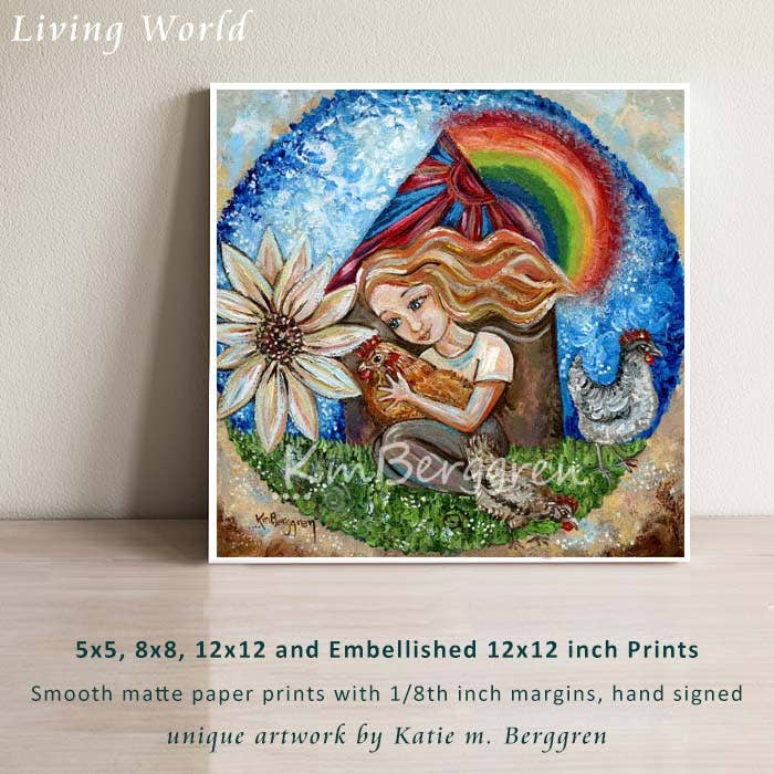Katie m. Berggren art & design, LLC - Wholesale Art Print - Kids & Baby - Living World - Little Girl & Chickens Art Print0