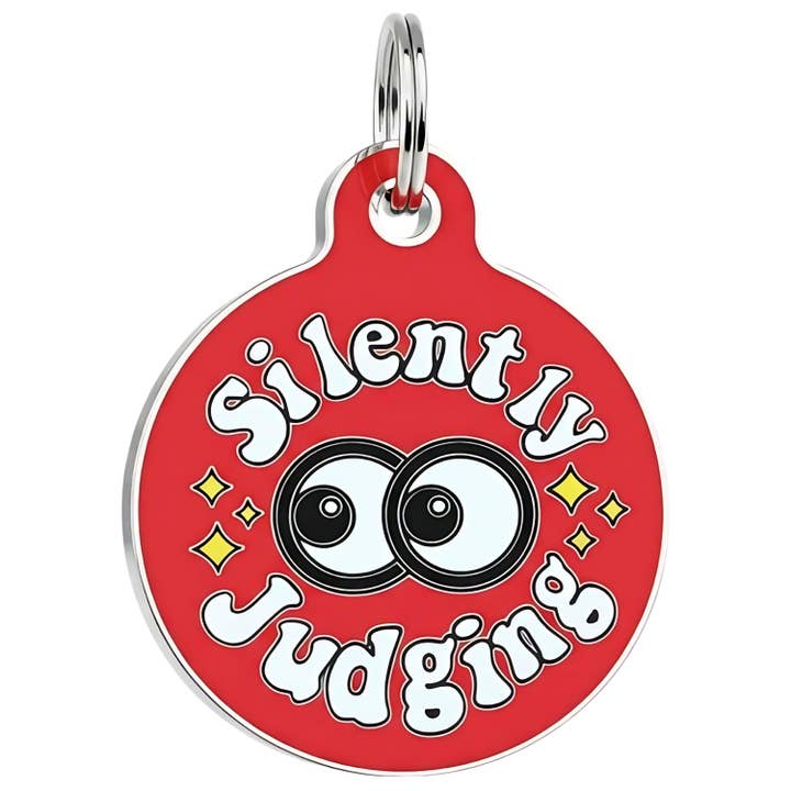 Enamel Dog ID Tag with Scannable ID - Silently Judging *Red for wholesale by Bad Tags