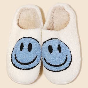 Pink And White Lightning Happy Face Wholesale Fuzzy Slippers