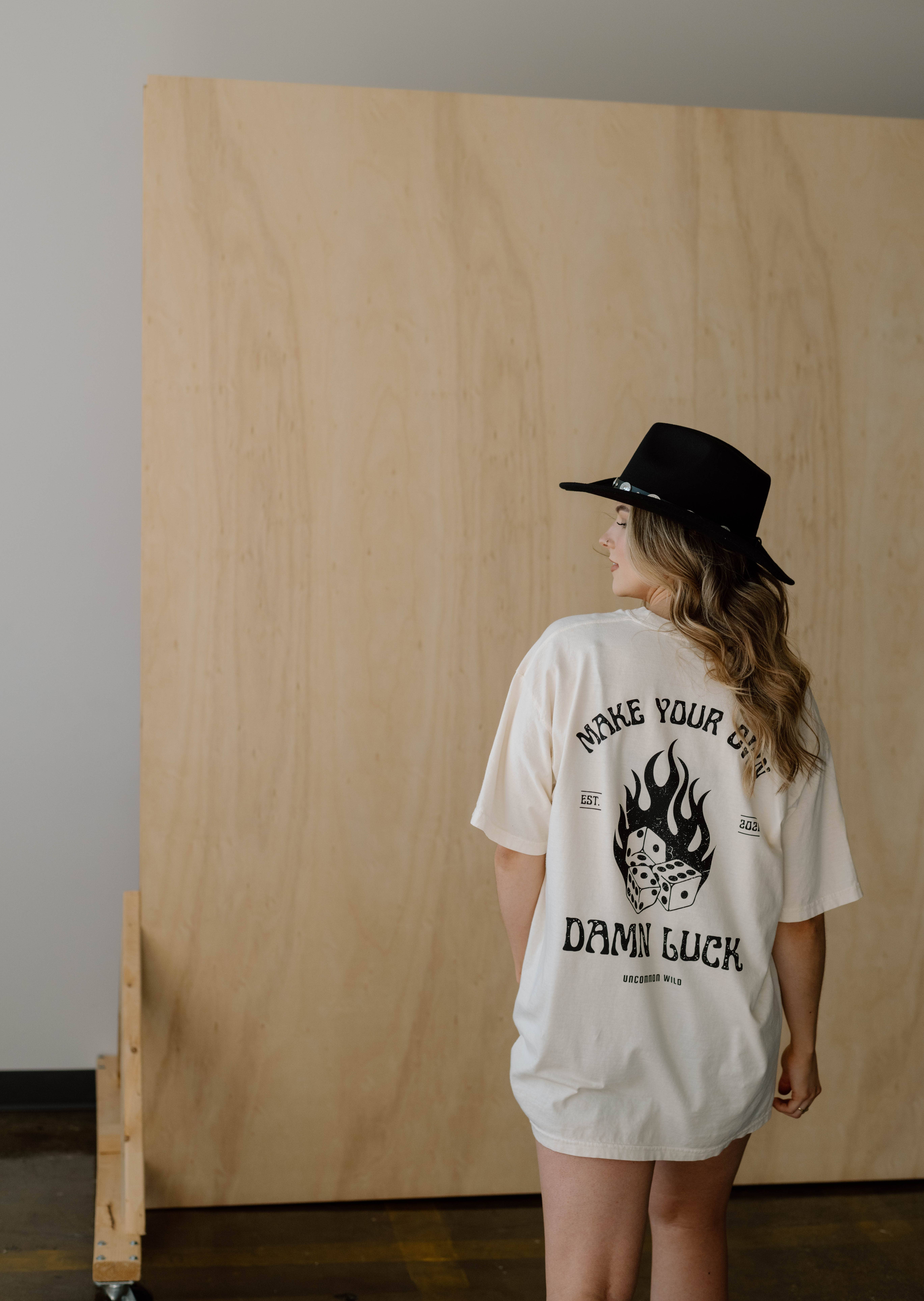 Uncommon Wild - Wholesale Screen Printed T-Shirt - Women's - Make Your Own Damn Luck Vintage Grunge Aesthetic Graphic Tee2