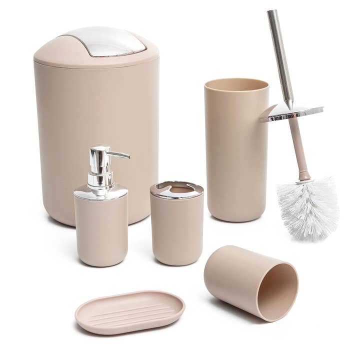 Juego de 6 piezas de accesorios de baño, conjuntos de decoración de baño que incluyen dispensador de jabón, portacepillos de dientes, vaso para cepillos de dientes, jabonera, un juego completo de accesorios de baño. para venta al por mayor de Moss & Stone