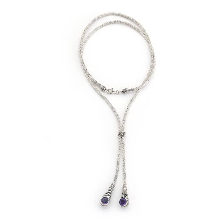 SS Adjustable Necklace W/ Round Cut Amethyst for wholesale by Eli Pebble