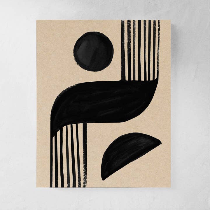 Reproduction d'art abstrait moderne « The Flow » en noir et beige pour la vente par Honora Papers