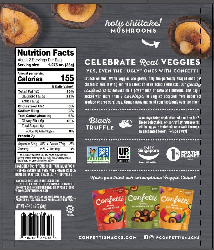 Confetti Snacks – wholesale Crisps – Mini Mushroom Chips, Black Truffle1