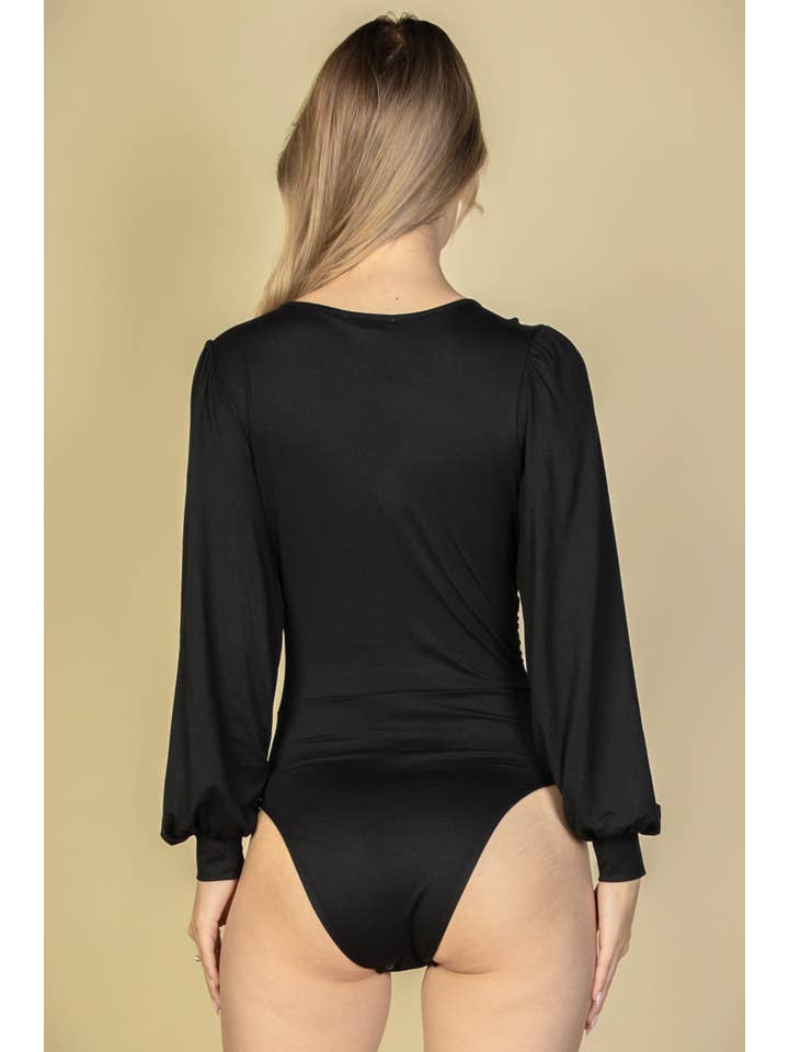 CAPELLA APPAREL - Wholesale Bodysuit - Women's - Plunge Neck Peasant Sleeve Bodysuit