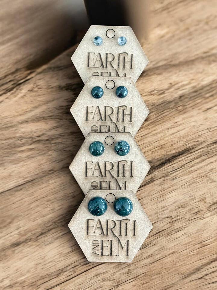 Moss Agate Round Studs for wholesale by Earth & Elm