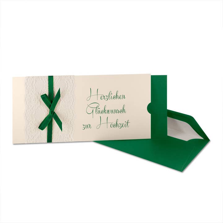Glückwunschkarte "Herzlichen Glückwunsch zur Hochzeit" Schuber mit Spitze in verschiedenen Farben für den Großhandel von à la carte - Kartenmanufaktur