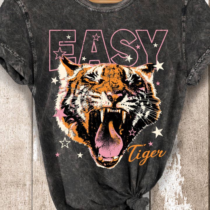 Top holgado con estampado gráfico de tigre para mujer lavado mineral para venta al por mayor de Amused by Blue