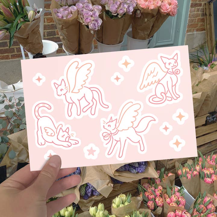 Folha de adesivos Angel Cat por atacado de Dixie Young