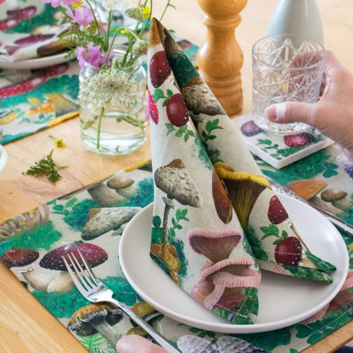 AMPellegrini Art & Design - Wholesale Dinner & Cloth Napkin - Woodland Mushroom napkin set / Mushroom and fungi napkins2