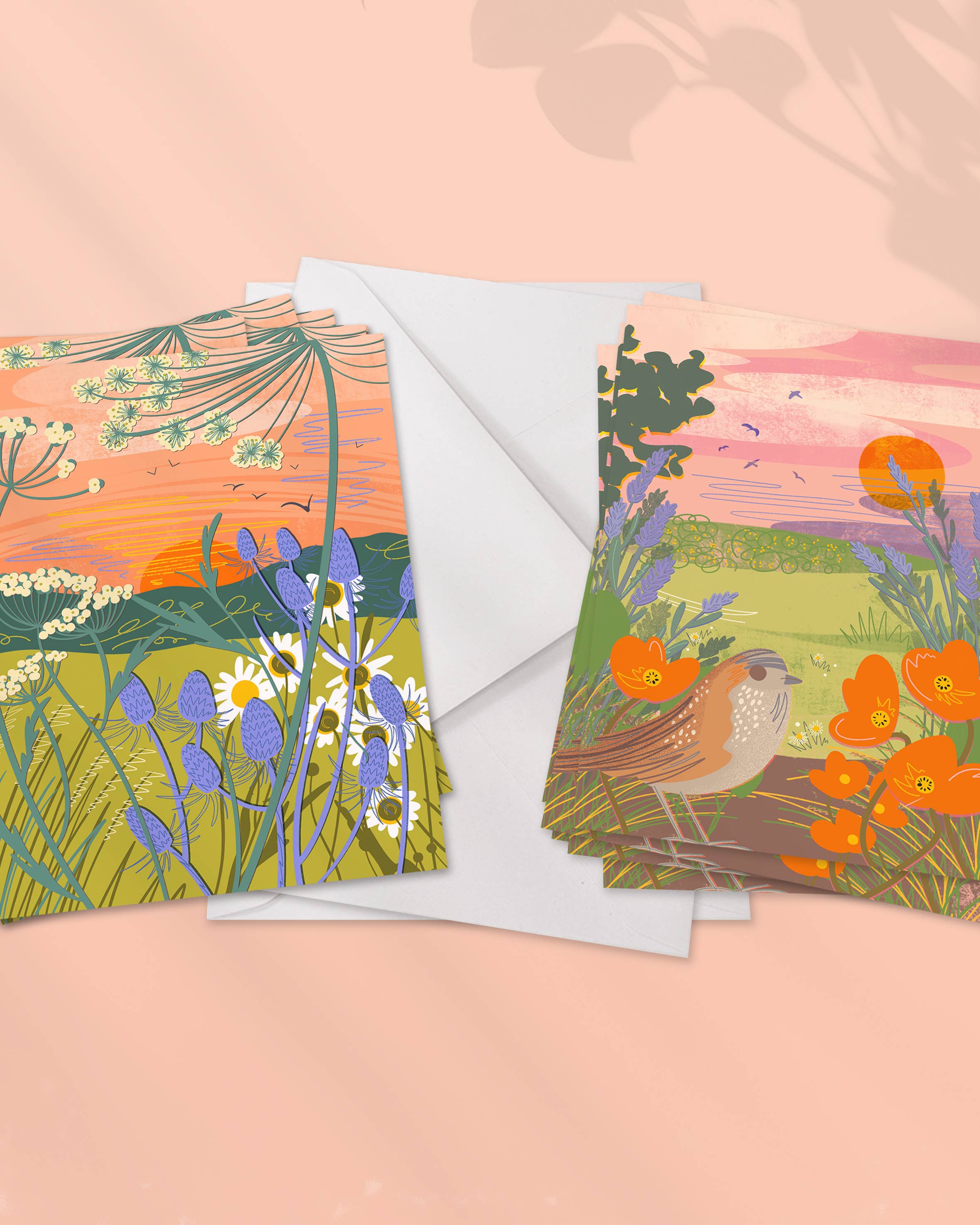 Onneke – wholesale Thank you card – Pack of 12 notecards with envelopes, 2 floral illustrations3
