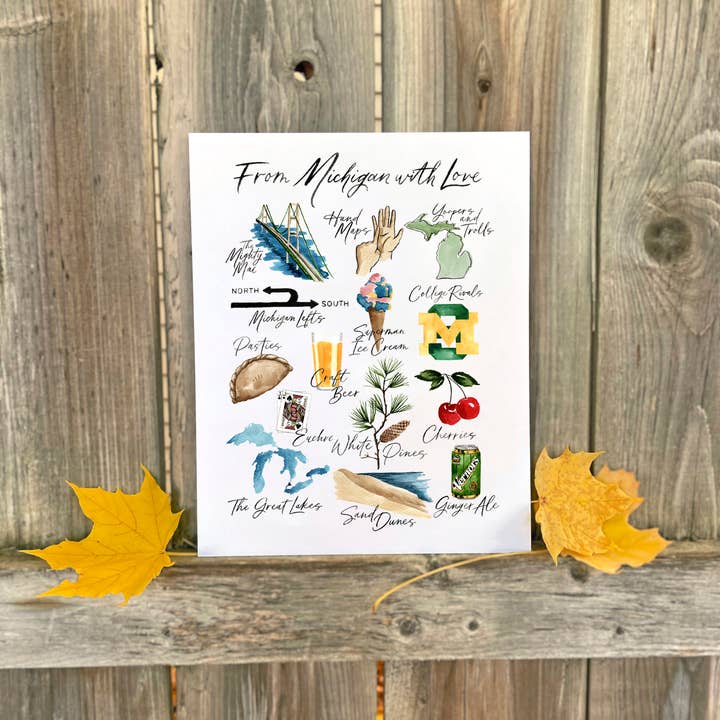 NorthHouse Creative Co. - Wholesale Art Print - "From Michigan with Love" Classic Michigan Watercolor Print2
