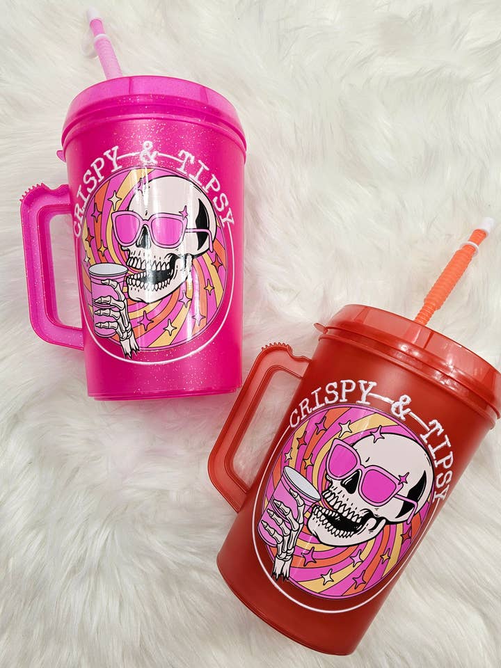 'Crispy And Tipsy' Skeleton Mega Trucker Mug 34oz for wholesale by Scratch Decor