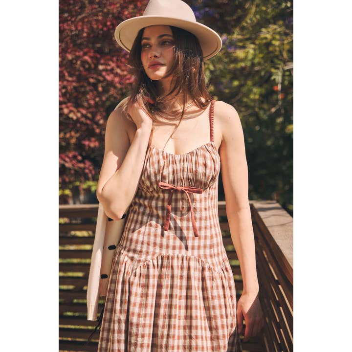 idem ditto - Wholesale Dress - Women's - PLAID MIDI DRESS WITH RUCHED BUST AND OPEN BACK10